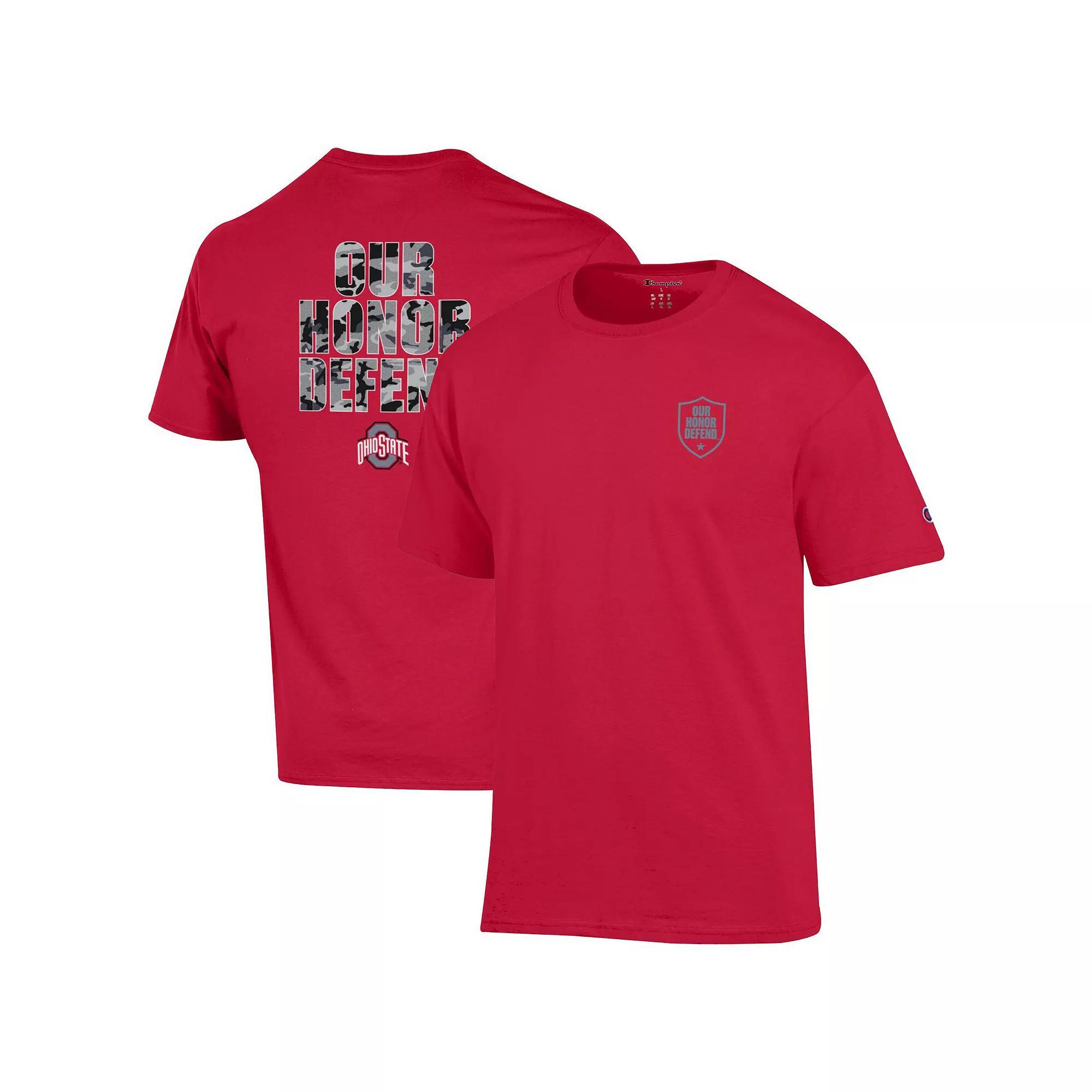 Men's Champion Scarlet Ohio State Buckeyes Our Honor Defend Shield T-Shirt, Size: Large, Red Product Image