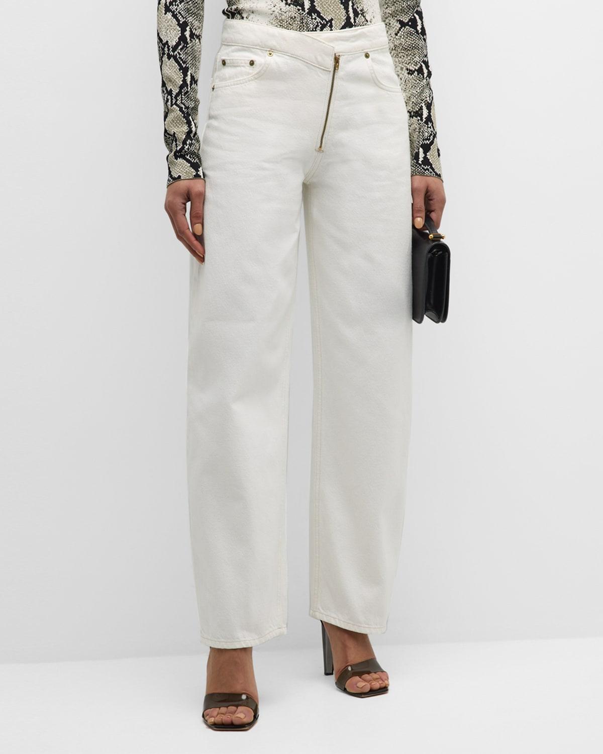 Womens Mid-Rise Angled Zip Barrel Jeans Product Image