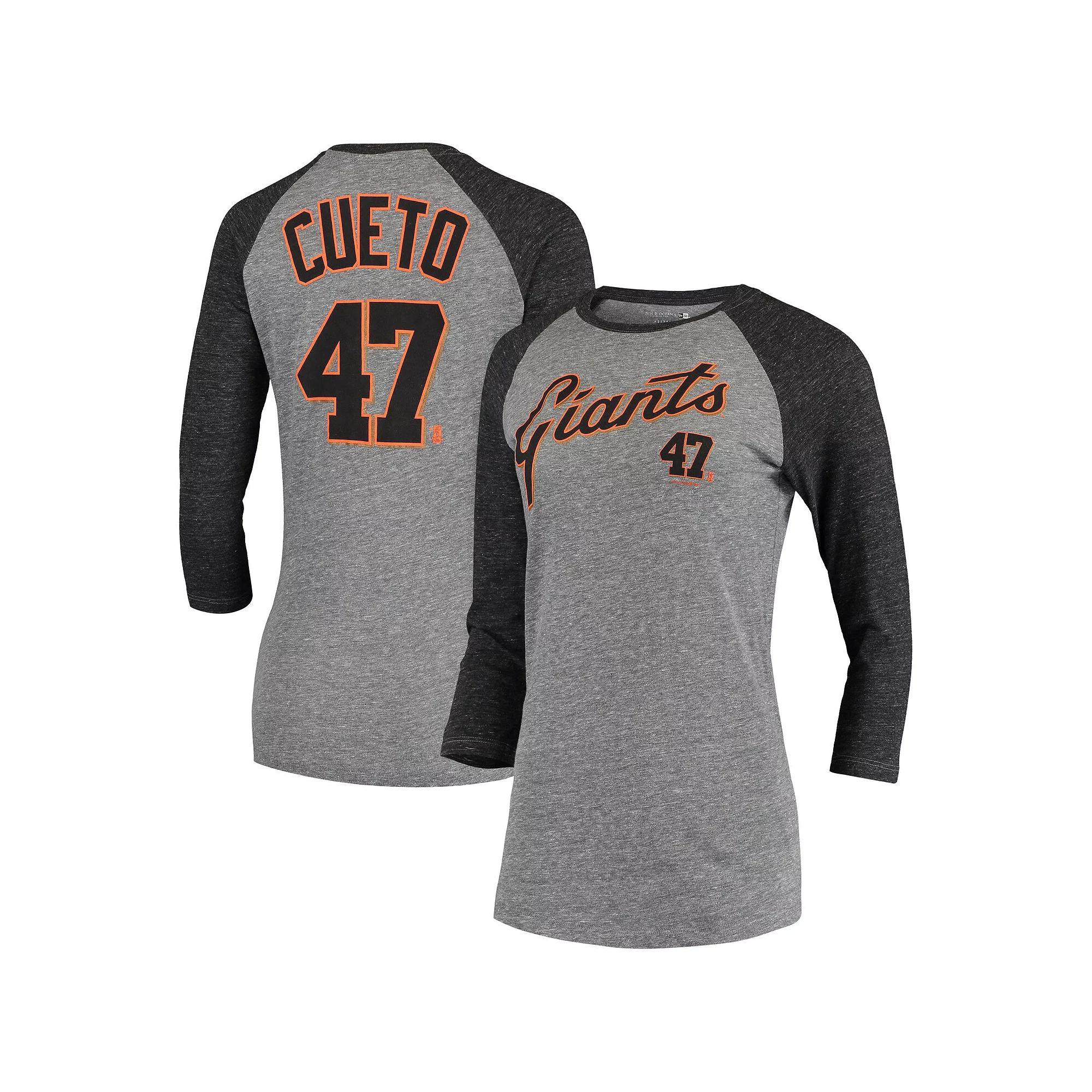 Women's 5th & Ocean by New Era Johnny Cueto Gray San Francisco Giants Script Name & Number Raglan Tri-Blend 3/4-Sleeve T-Shirt, Size: Small, Grey Product Image