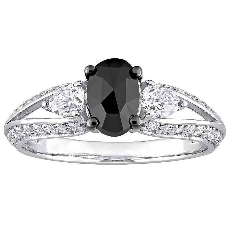 Stella Grace 10k White Gold 3/4 Oval Black Diamond & 9/10 Carat T.W. Lab-Created Moissanite Engagement Ring, Women's, Size: 6.50 Product Image