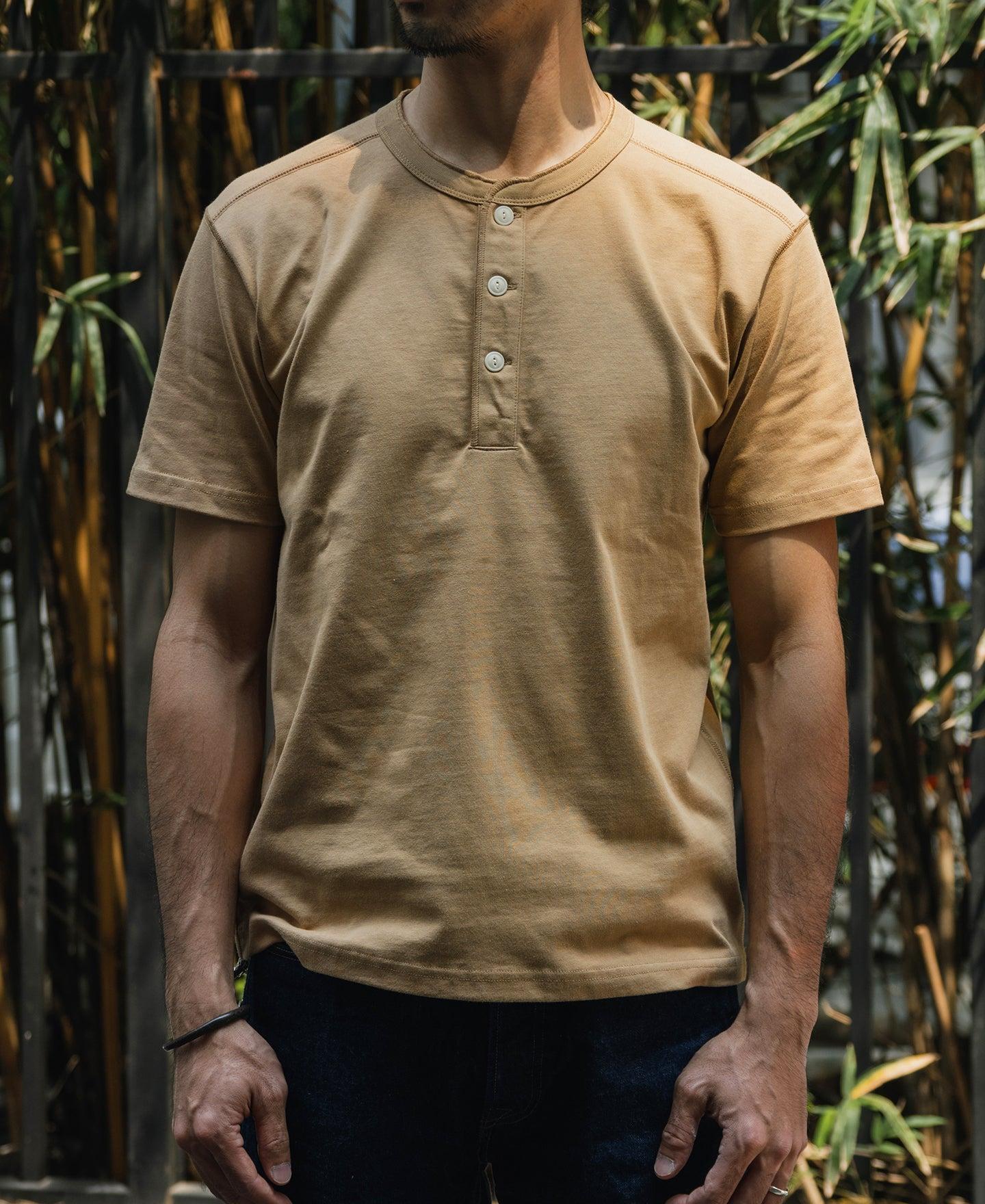 10.6 oz Cotton Short Sleeve Henley T-Shirt - Khaki Product Image