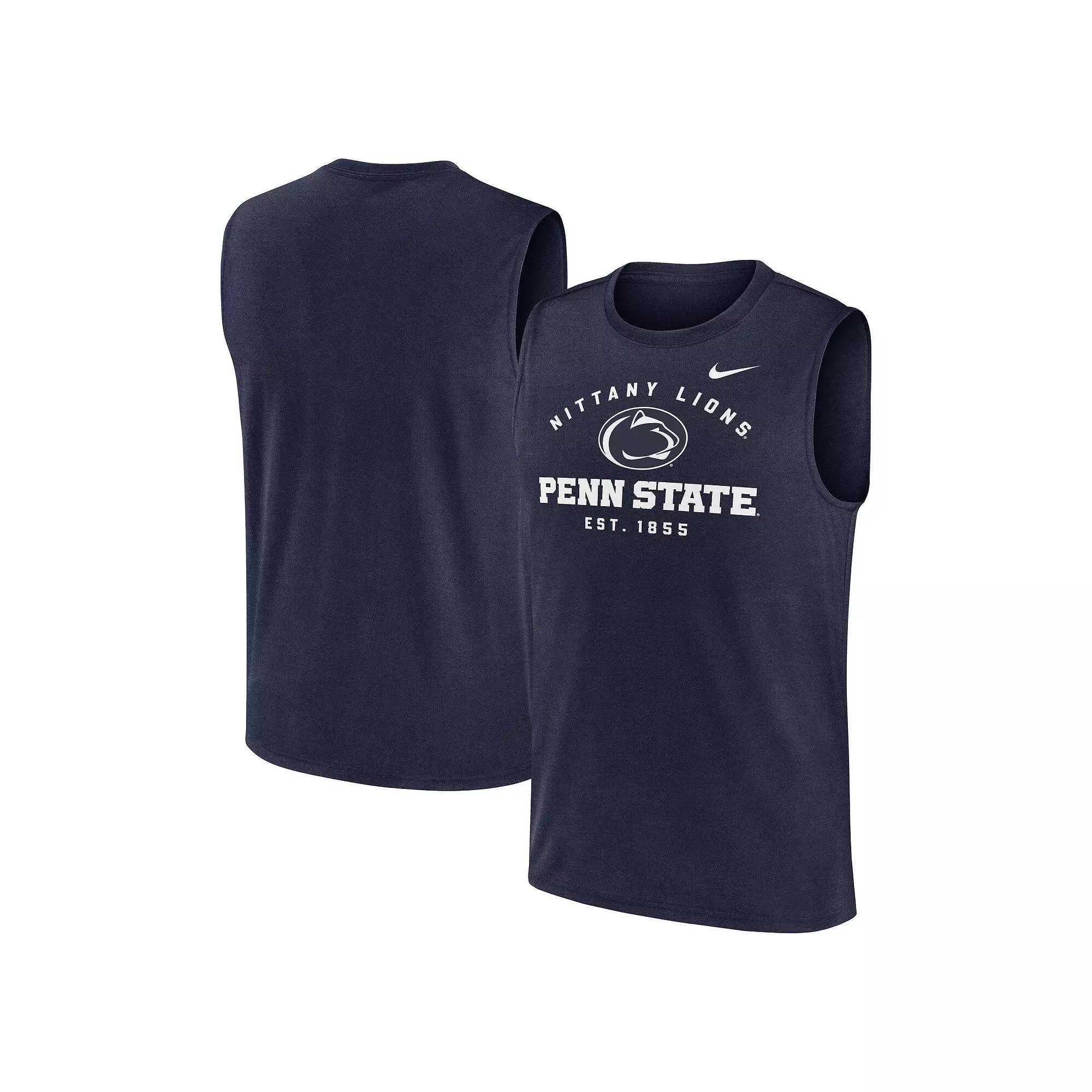 Men's Nike Navy Penn State Nittany Lions Primetime Legend Lock Up Performance Muscle Tank Top, Size: Large, Blue Product Image