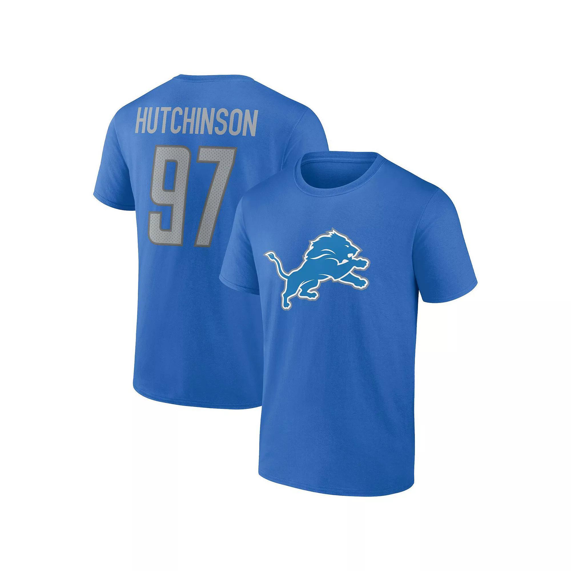 Men's Fanatics Branded Aidan Hutchinson Blue Detroit Lions Player Icon Name & Number T-Shirt, Size: 2XL Product Image