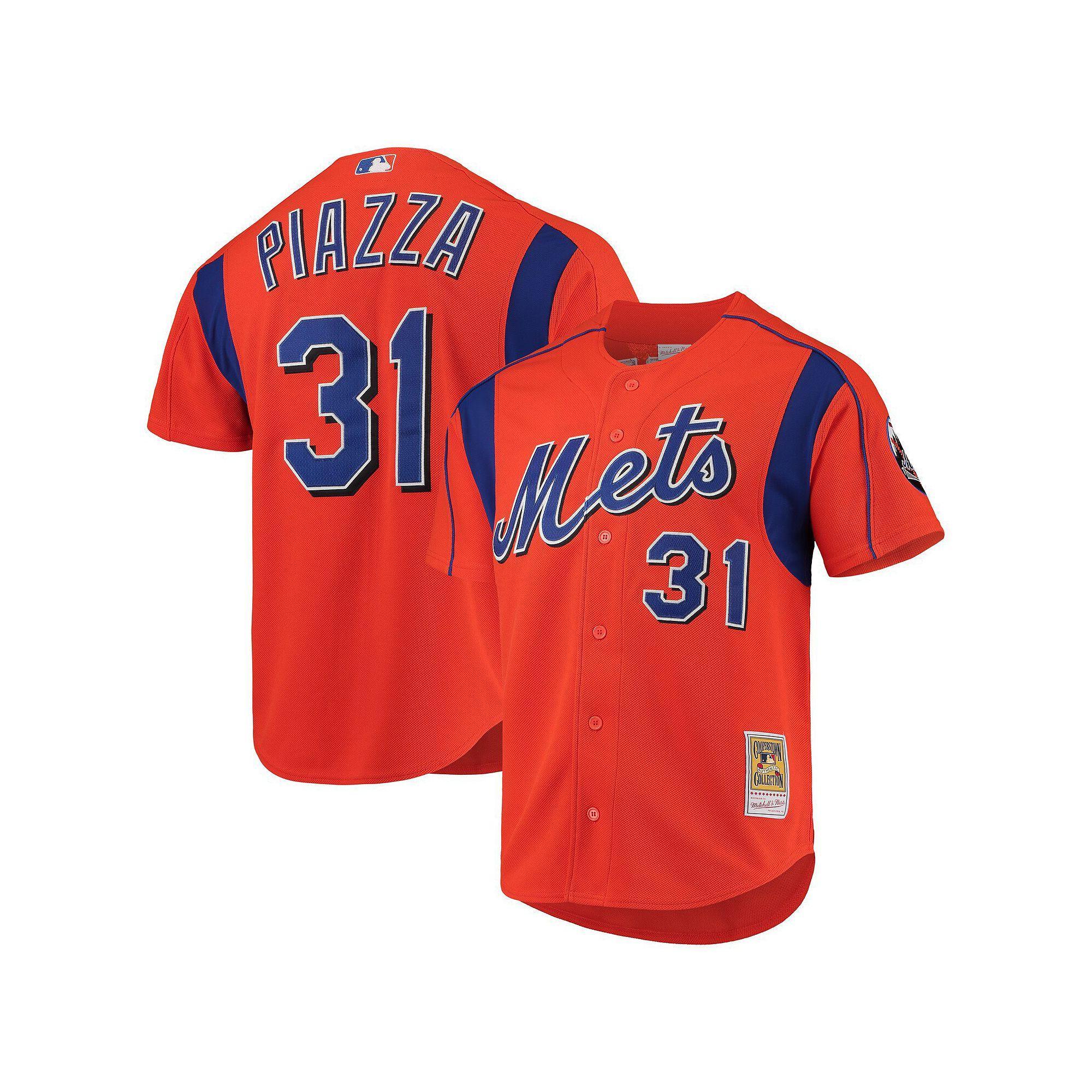 Men's Mitchell & Ness Mike Piazza Orange New York Mets Cooperstown Collection Mesh Batting Practice Button-Up Jersey, Size: Large Product Image