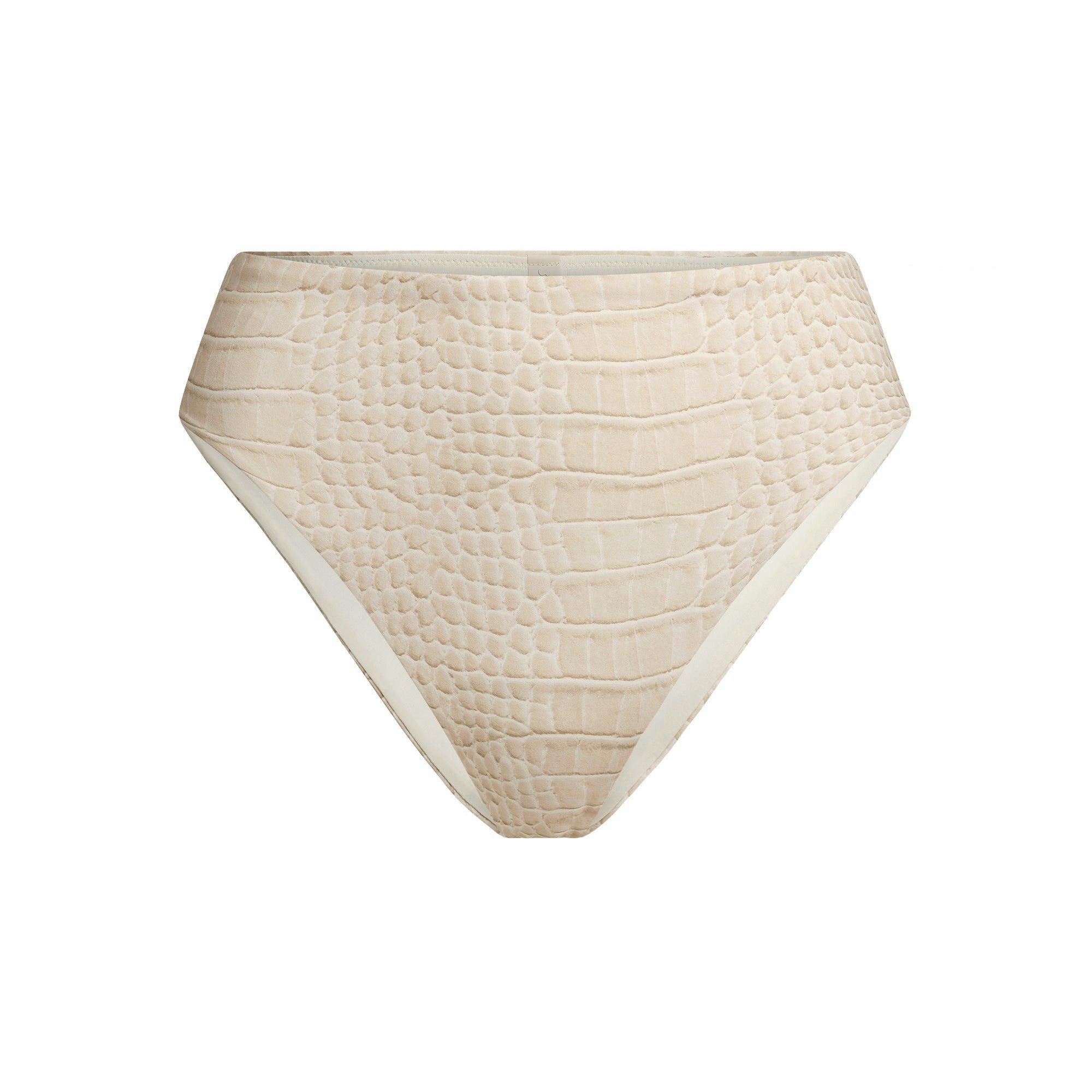SIGNATURE SWIM HIGH-WAISTED BIKINI BOTTOM | EGRET CROCODILE PRINT Product Image