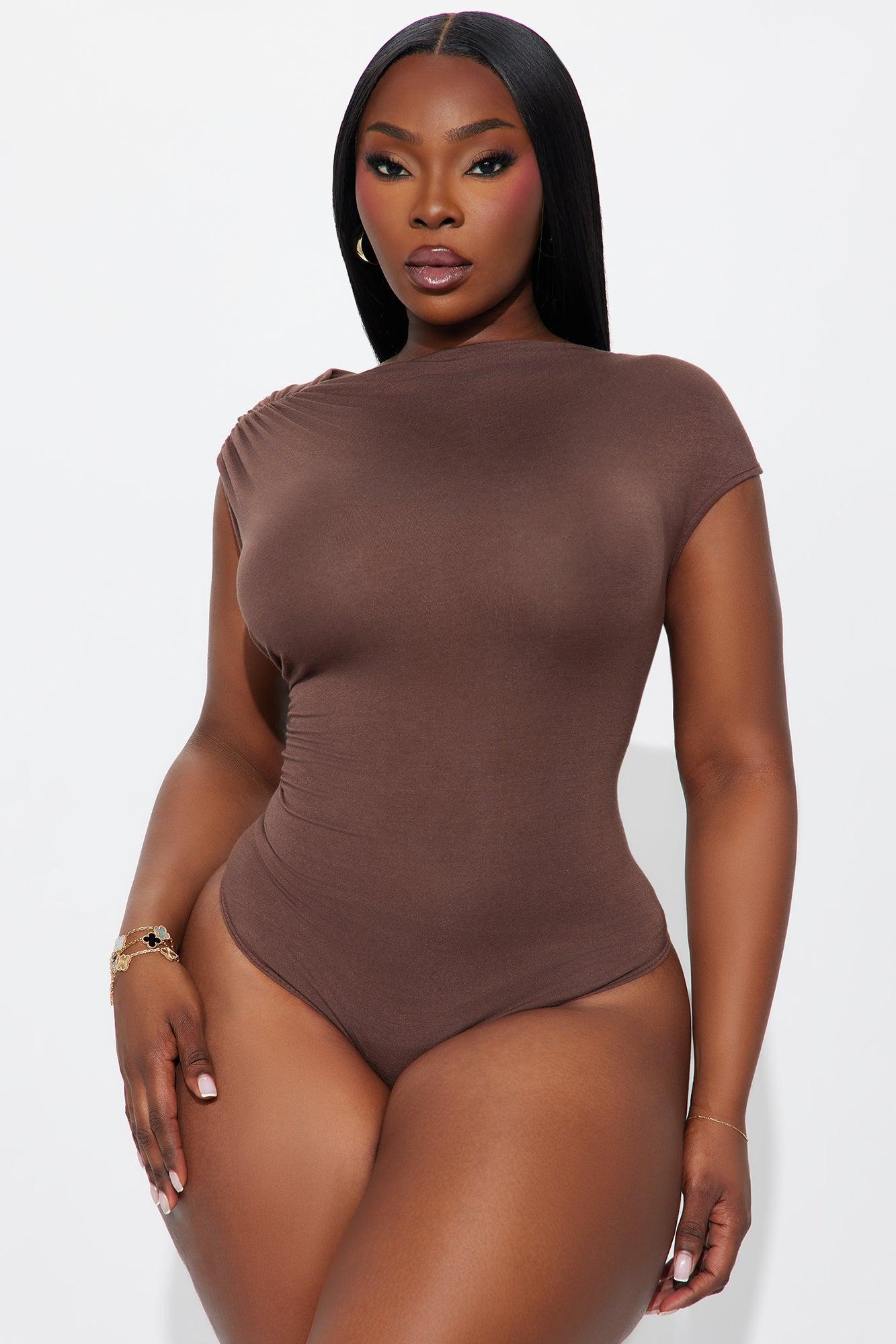 Lucy Ruched High Neck Bodysuit - Chocolate Product Image