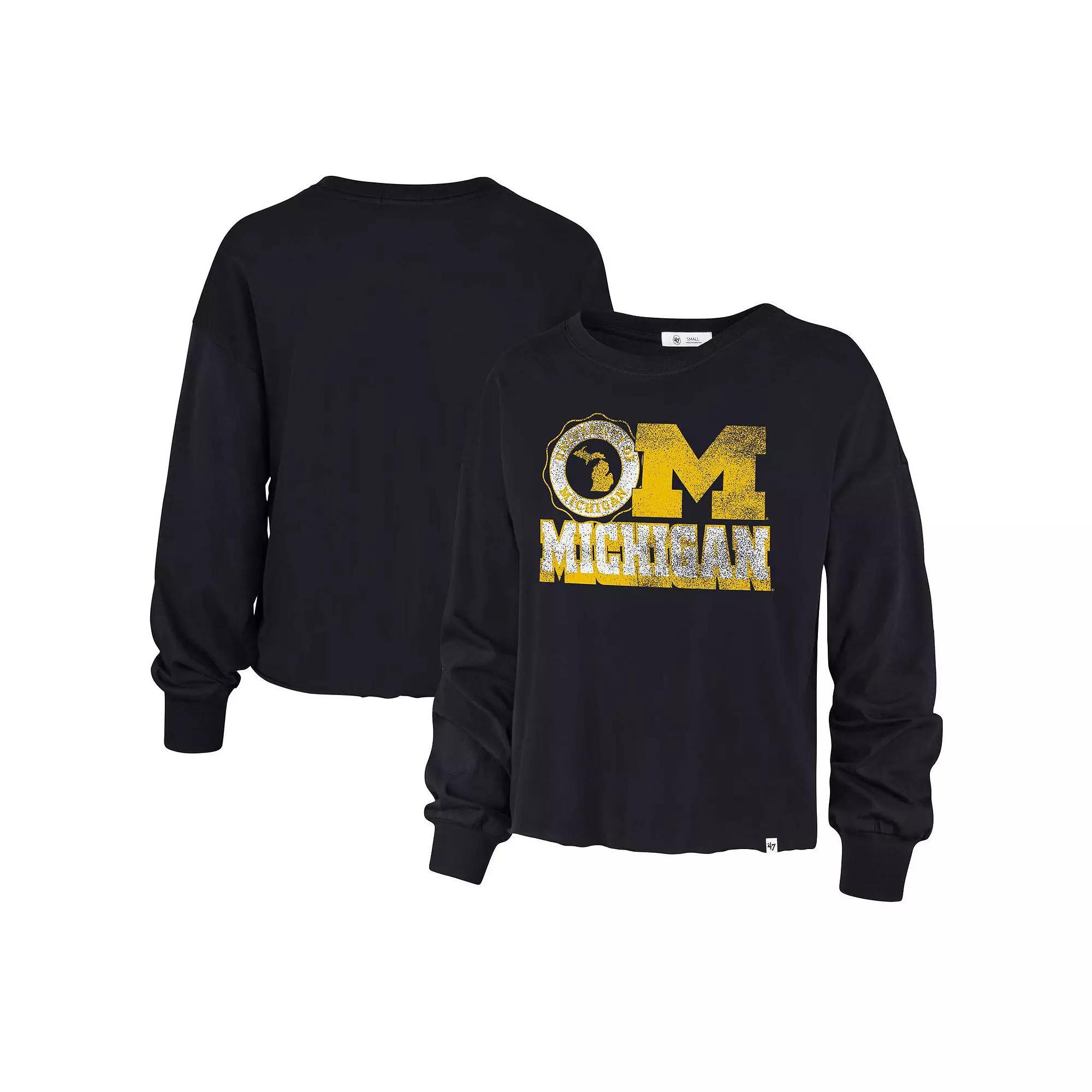 Women's '47 Navy Michigan Wolverines Bottom Line Parkway Long Sleeve T-Shirt, Size: Small, Blue Product Image