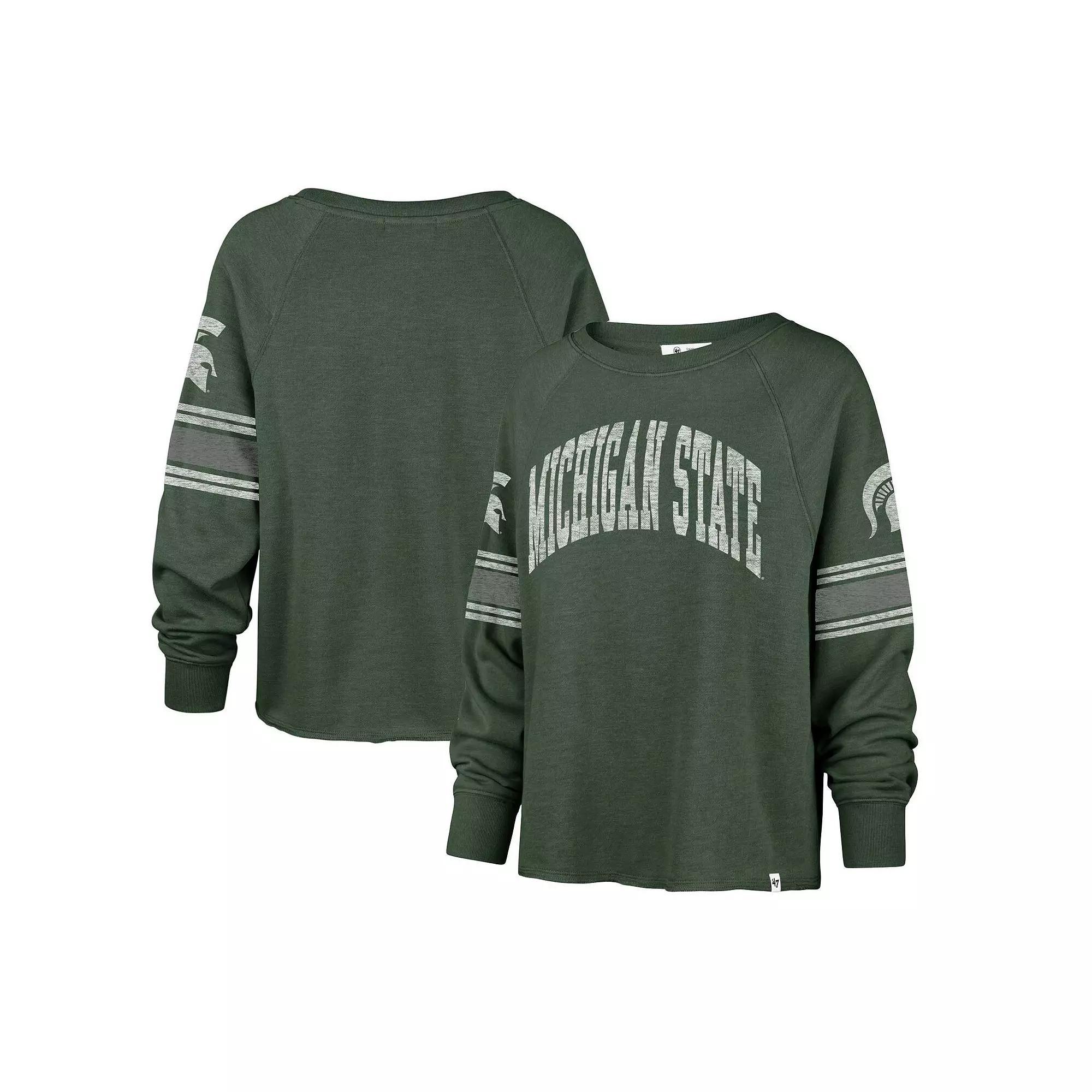 Women's '47 Green Michigan State Spartans Allie Modest Raglan Long Sleeve Cropped T-Shirt, Size: Medium Product Image