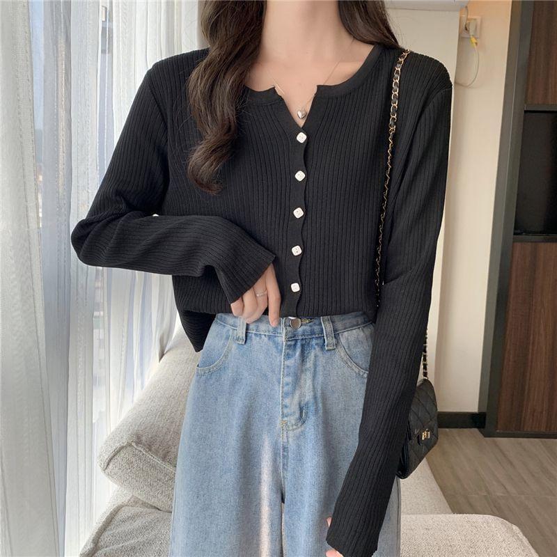 Crew Neck Plain Cardigan Product Image