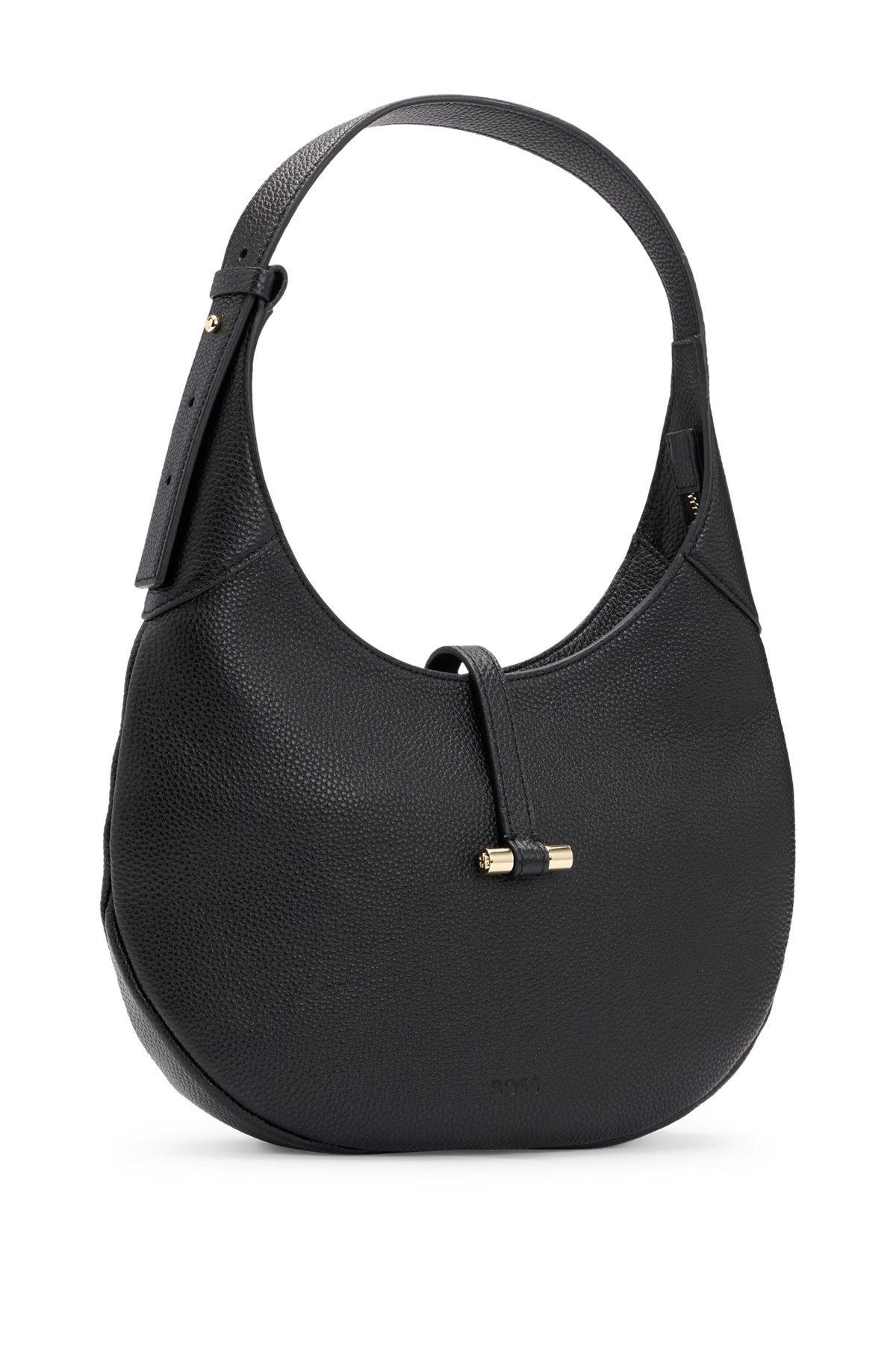 Pebbled-leather hobo bag with golden hardware Product Image