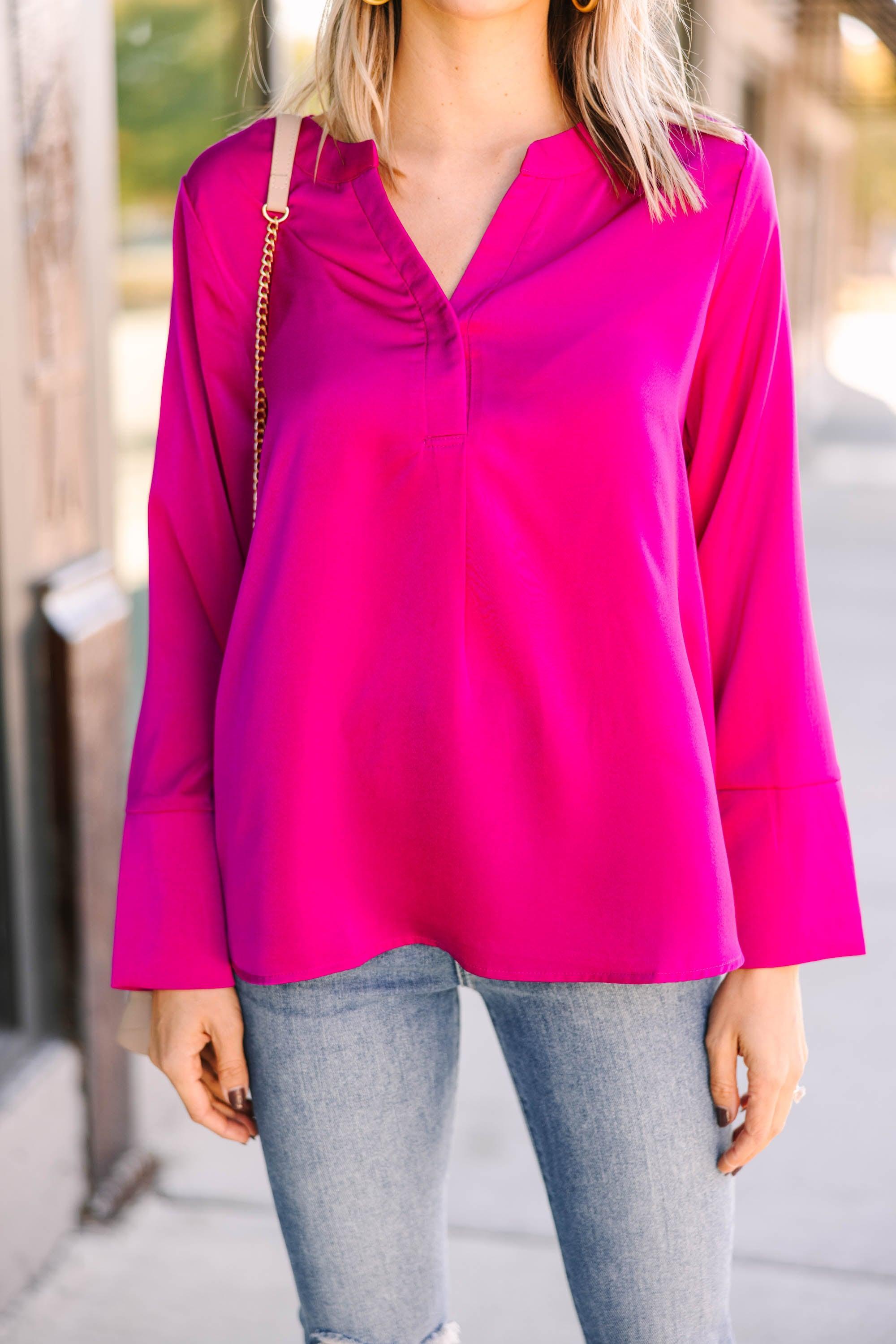 Remind Me Later Magenta Pink Satin Blouse Female Product Image