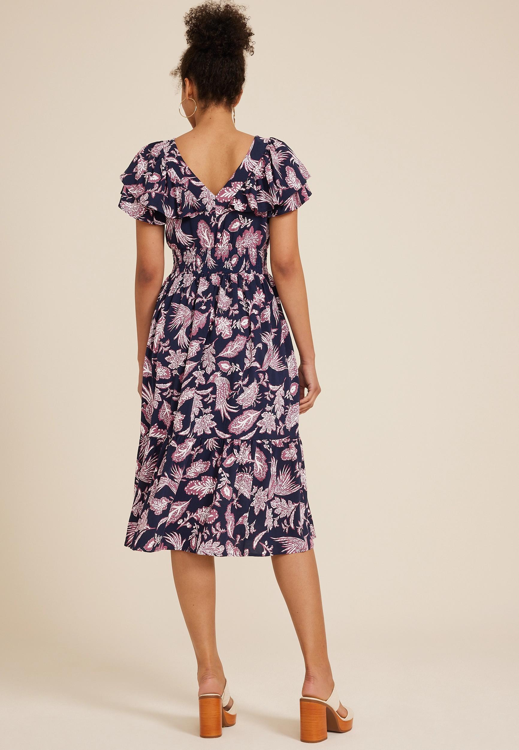 Maurices Womens Flutter Smocked Midi Dress Blue Size X Small Product Image