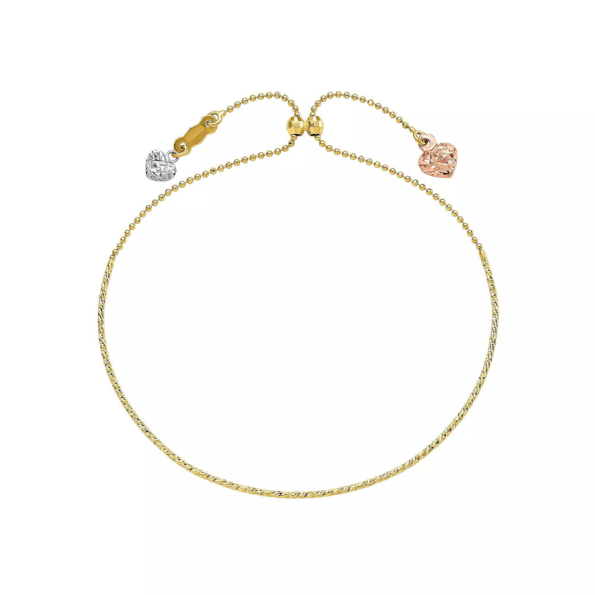14k Gold Tri-Tone Heart Adjustable Bracelet, Women's, 14k  Tone Product Image