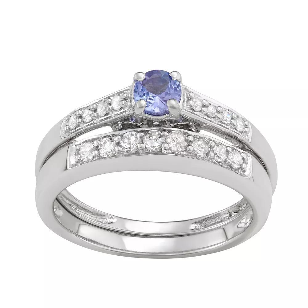 10k White Gold 1/3 Carat T.W. Diamond & Tanzanite Engagement Ring Set, Women's, Size: 8, 10k Whgold Product Image