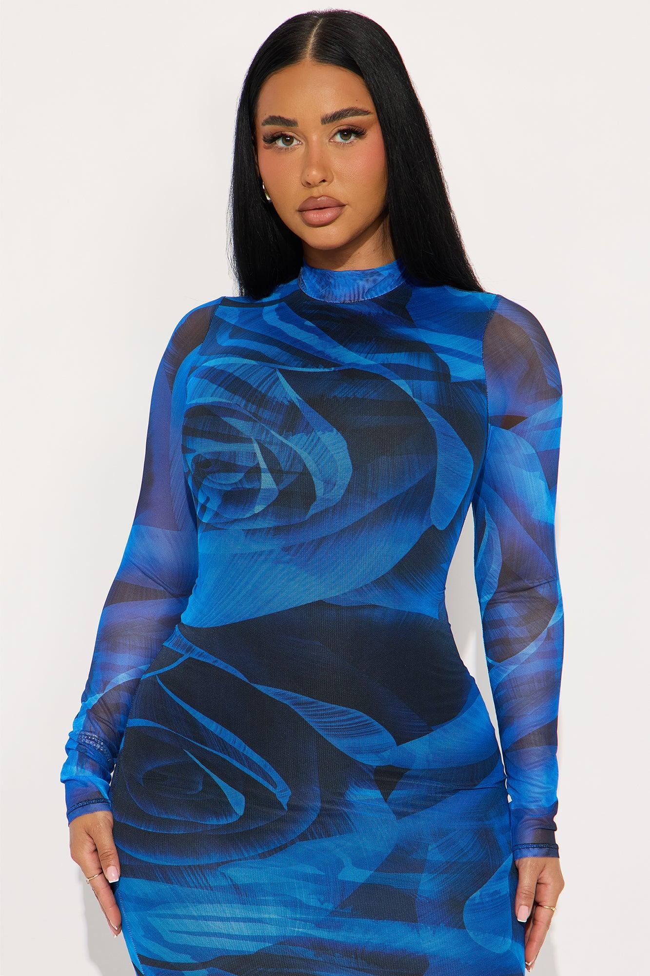 Floral Feelings Mesh Midi Dress - Blue Product Image