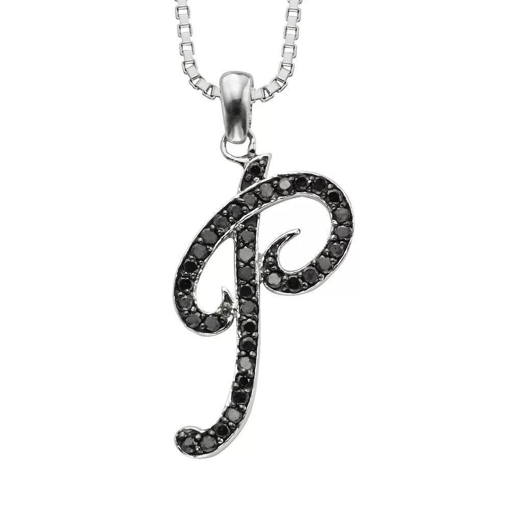 Jewelexcess Sterling Silver 1/4-ct. T.W. Black Diamond Initial Pendant, Women's, Size: 18", Q Product Image