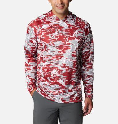 Men's Columbia  Crimson Alabama Crimson Tide PFG Terminal Tackle Omni-Shade Rippled Long Sleeve Hooded T-Shirt, Size: Medium, Red Product Image