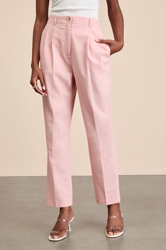 Sophisticated Company Light Pink Linen Straight Leg Trousers Product Image