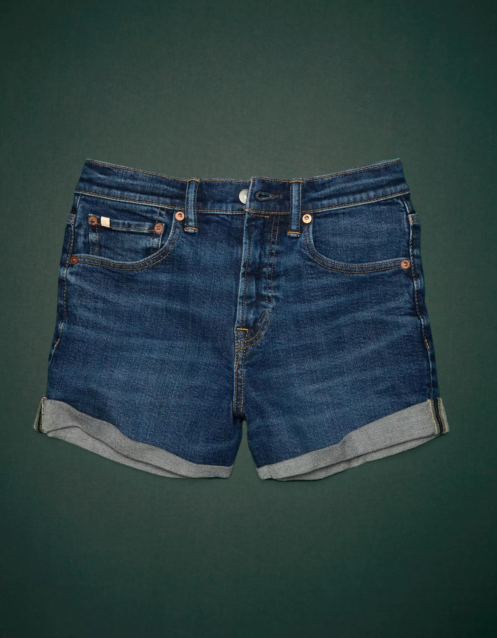 AE77 Premium High-Waisted Cut-Off Denim Short Product Image