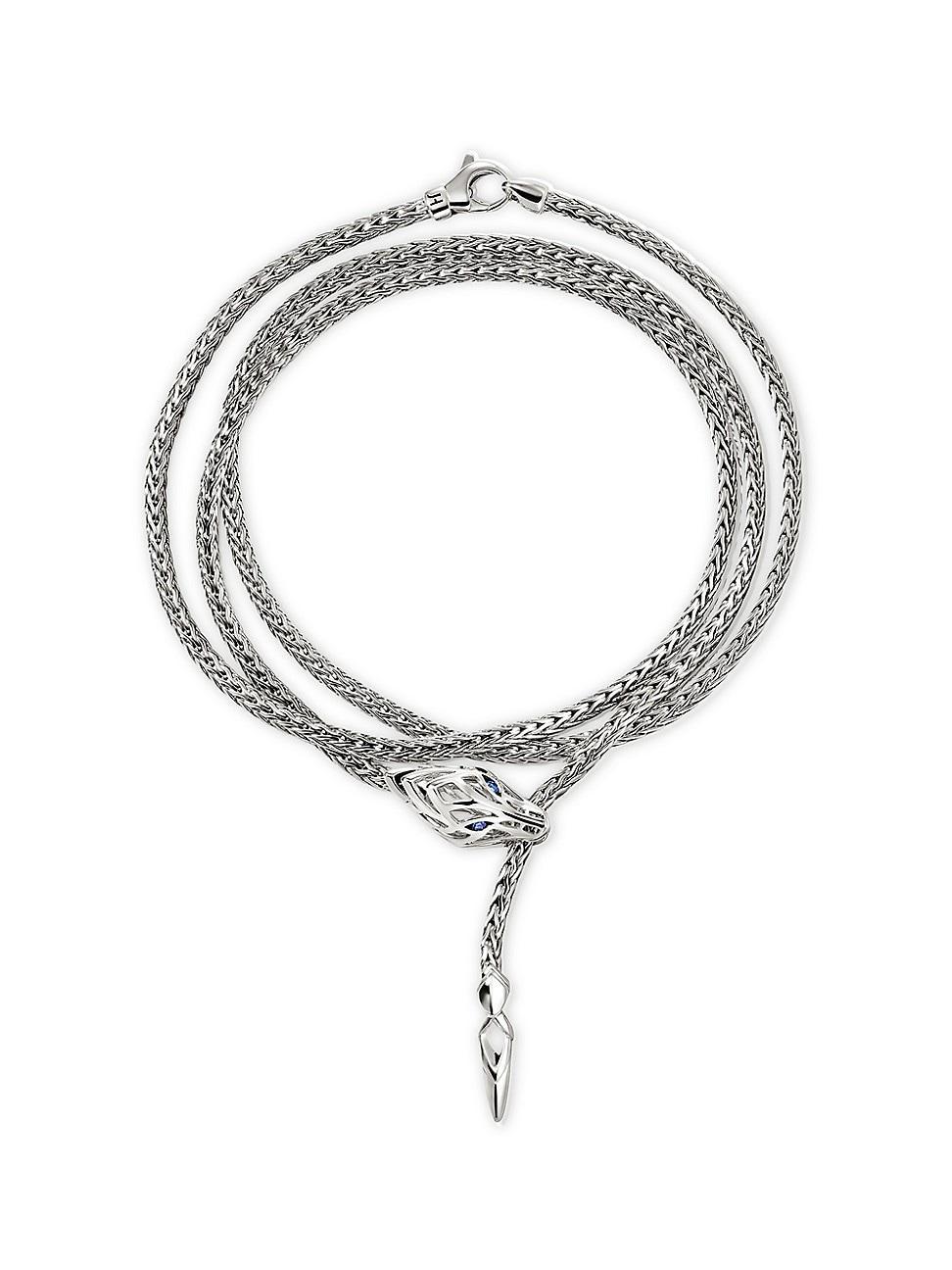 Womens Naga Dragon Sterling Silver & Blue Sapphire Wrap Bracelet Product Image