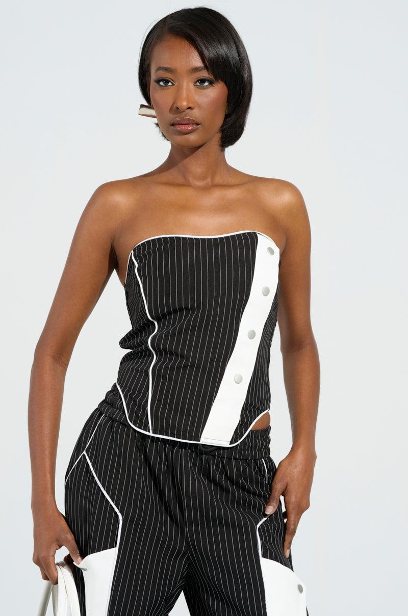 STRICTLY BUSINESS PINSTRIPE STRAPLESS TOP Product Image