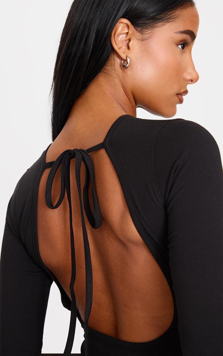 Black Cotton Tie Scoop Back Mini Dress Product Image
