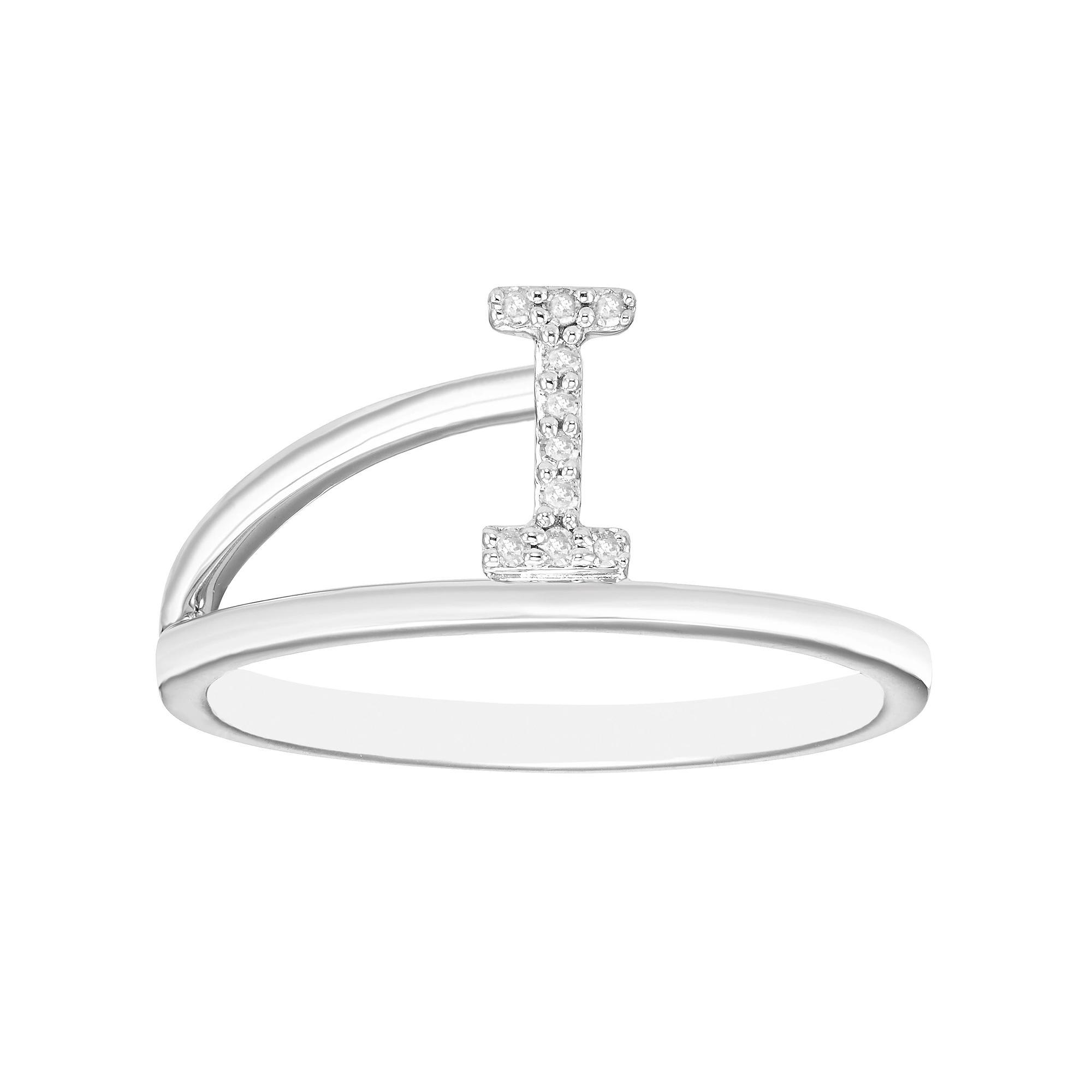 Boston Bay Diamonds Sterling Silver Diamond Accent Letter Initial Split Shank Ring, Womens Silver Tone I Product Image