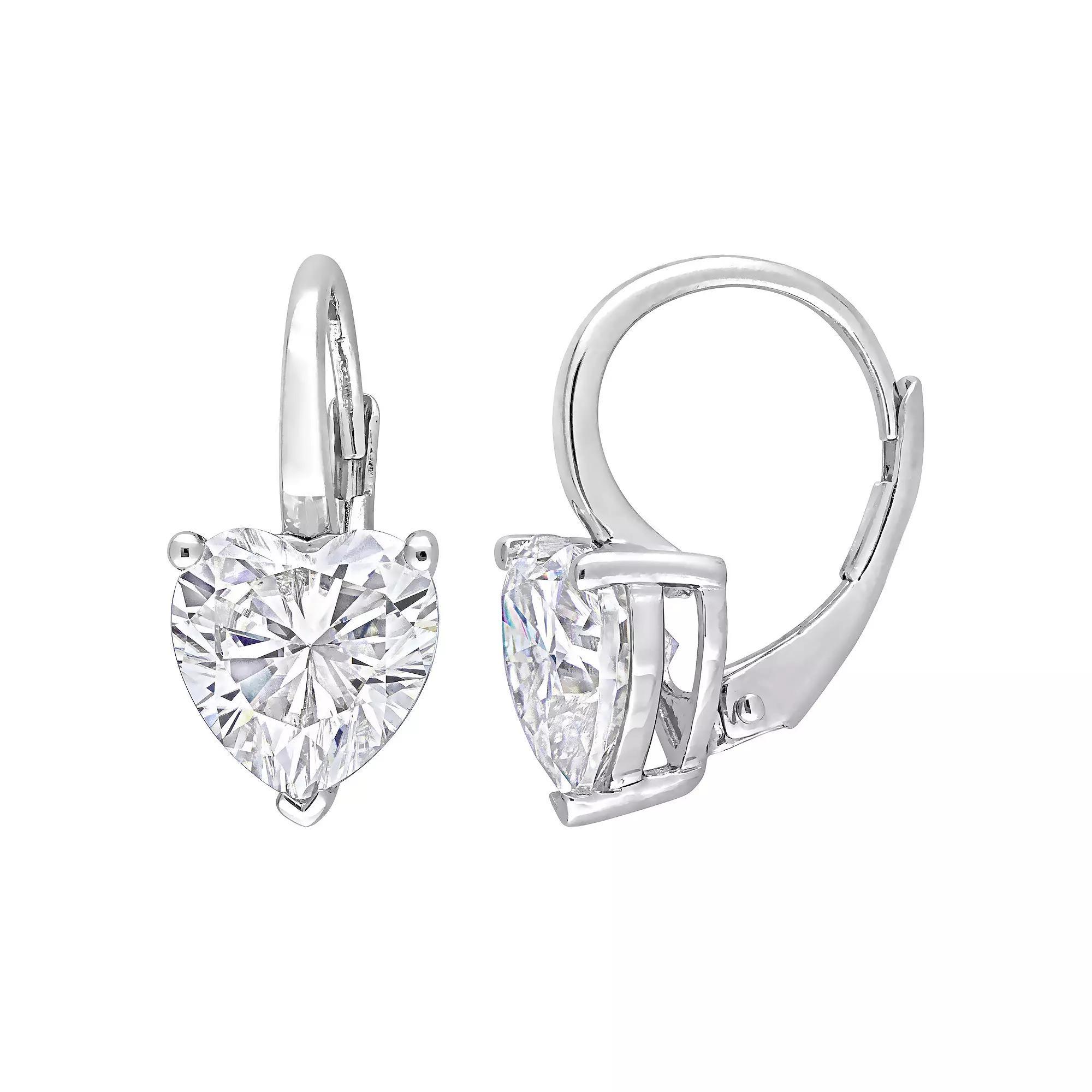 Stella Grace Sterling Silver 4 Carat T.W. Lab-Created Moissanite Heart Leverback Earrings, Women's Product Image