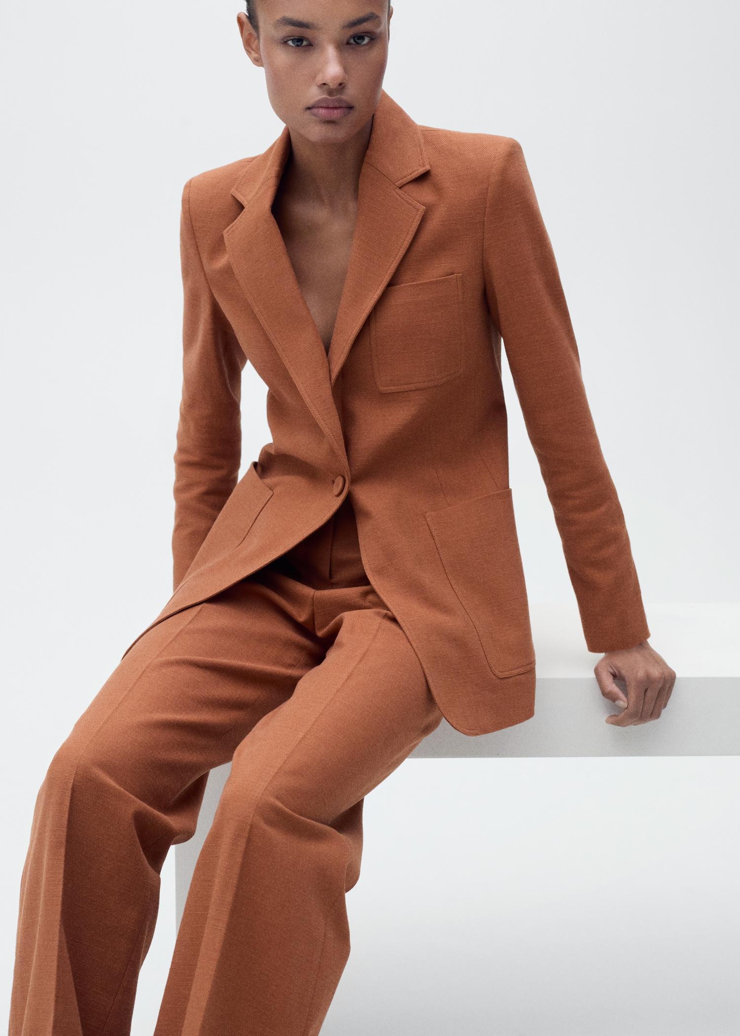 Cotton and linen-blend suit blazer - Women | MANGO USA Product Image
