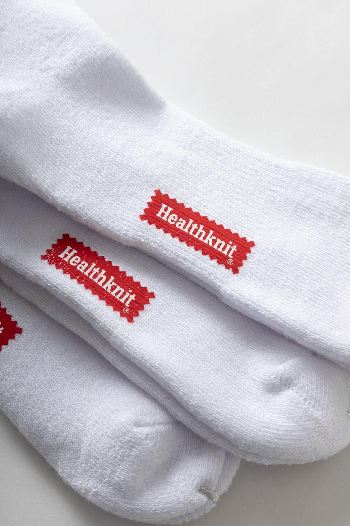 Healthknit - 3 Pack Crew Socks - White Classic Stripe Product Image