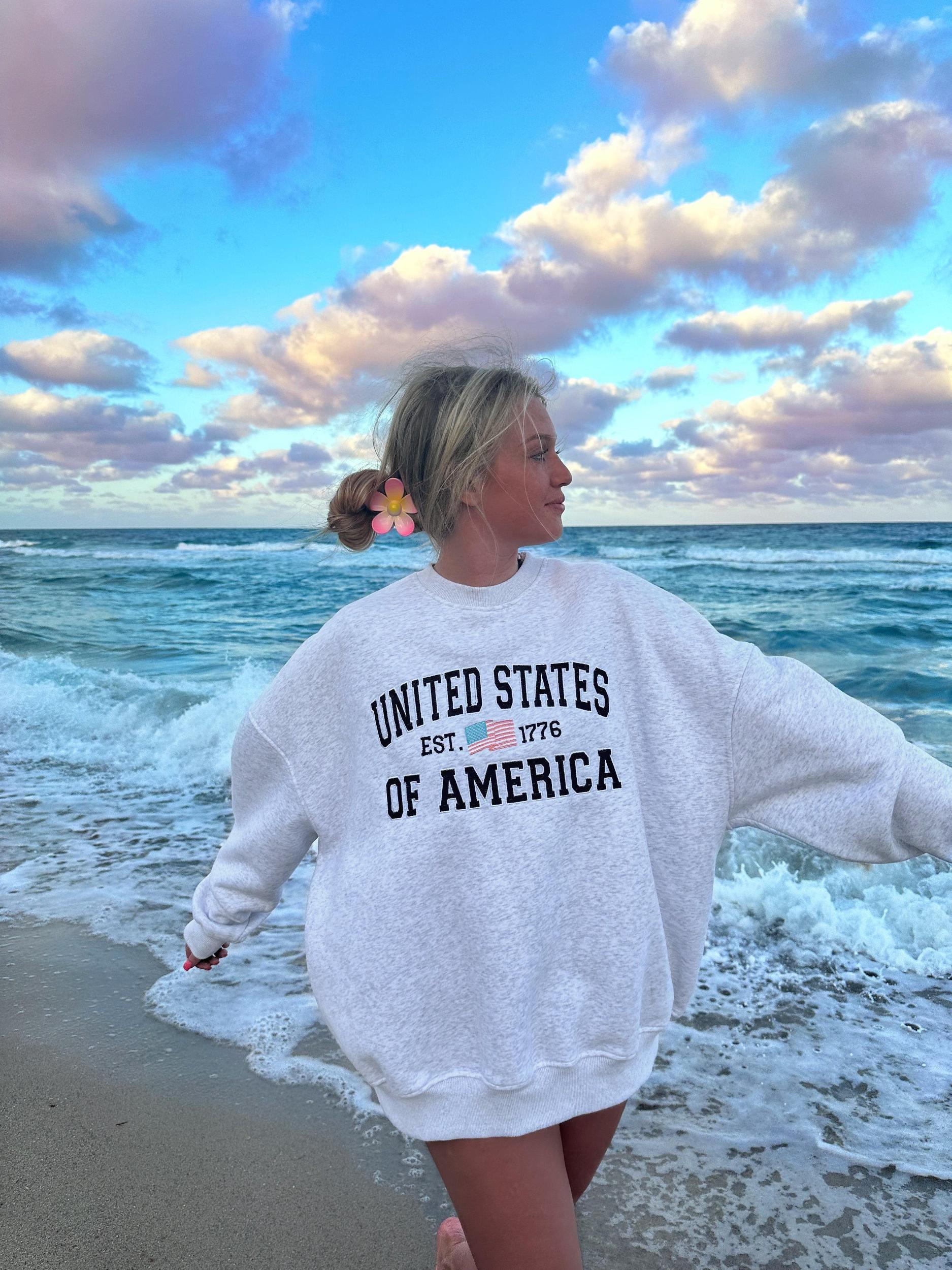 United States Of America Embroider Flag Sweatshirt Girls Product Image