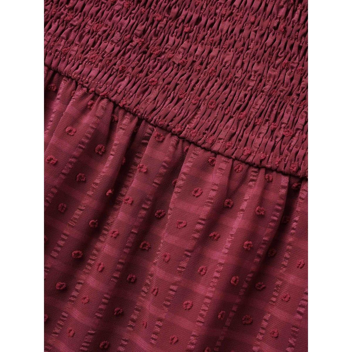 Plus Size Square Neck Textured Shirred Midi Dress Burgundy Women Elegant Texture Square Neck Short sleeve Curvy BloomChic 18-20/2X Product Image