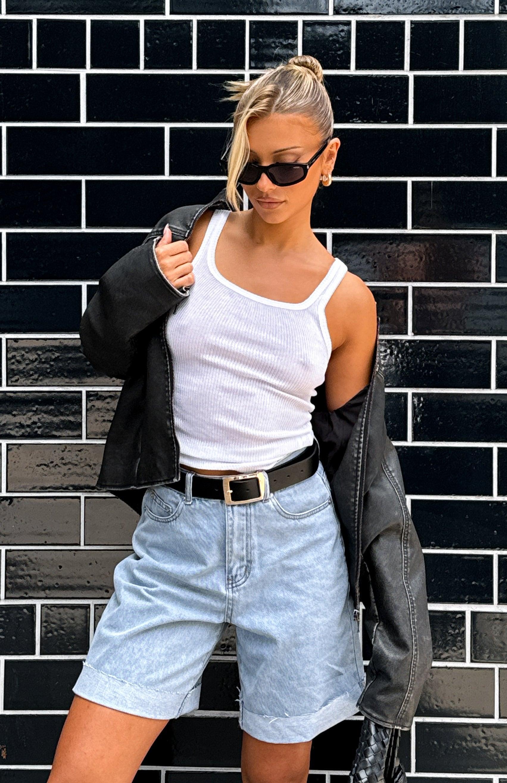 Fight For You Denim Shorts Light Blue Wash Product Image