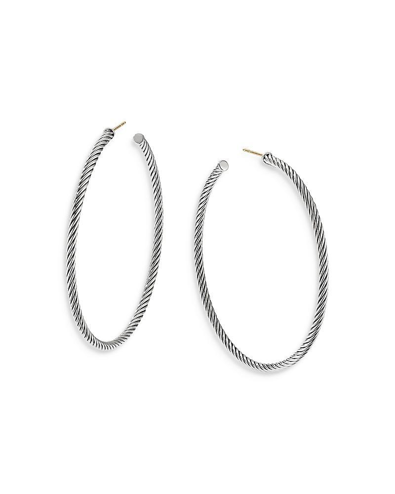 Womens Sculpted Cable Hoop Earrings in Sterling Silver, 2.5in Size 0 Product Image