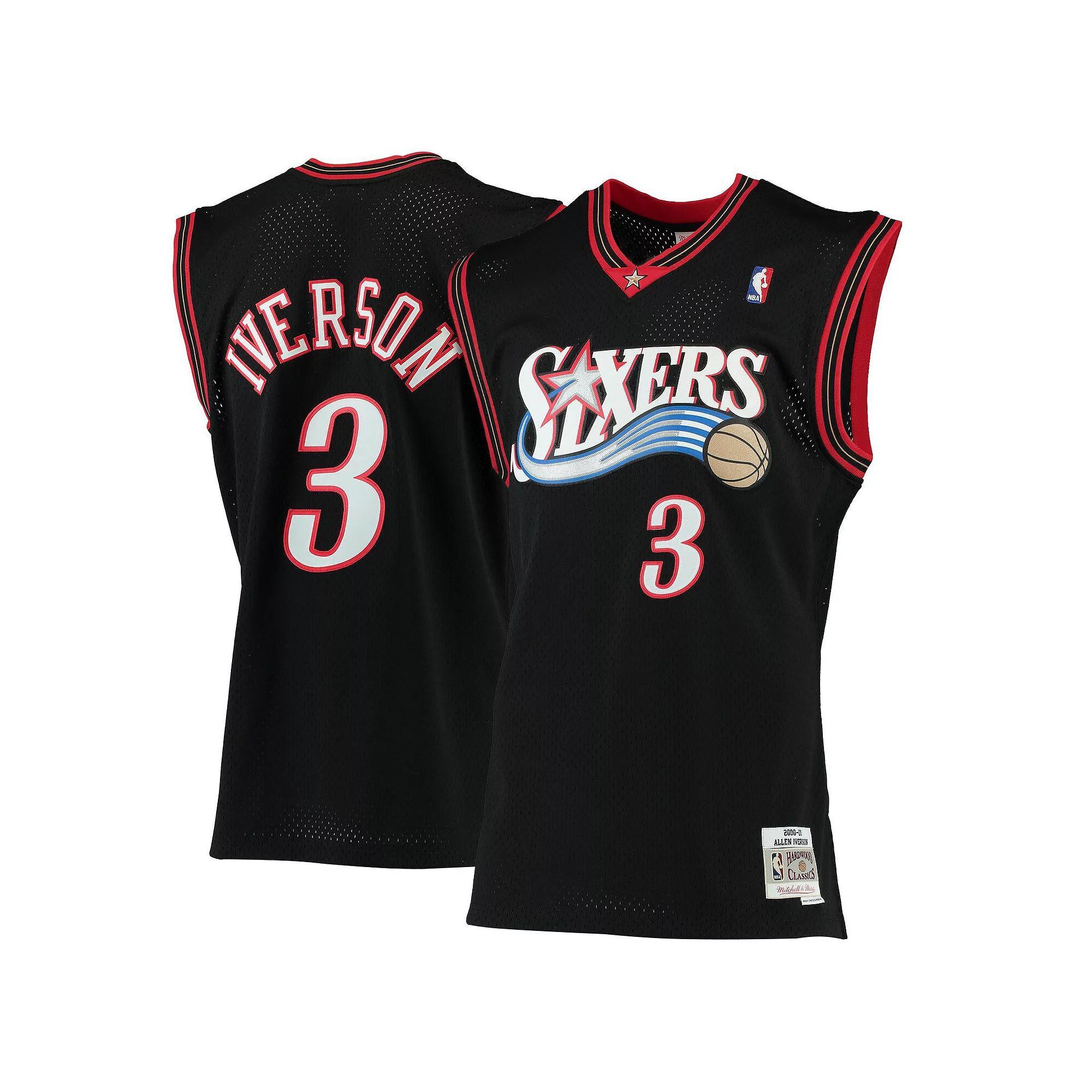 Mens Mitchell & Ness Allen Iverson Black Philadelphia 76ers Hardwood Classics Swingman Jersey Product Image