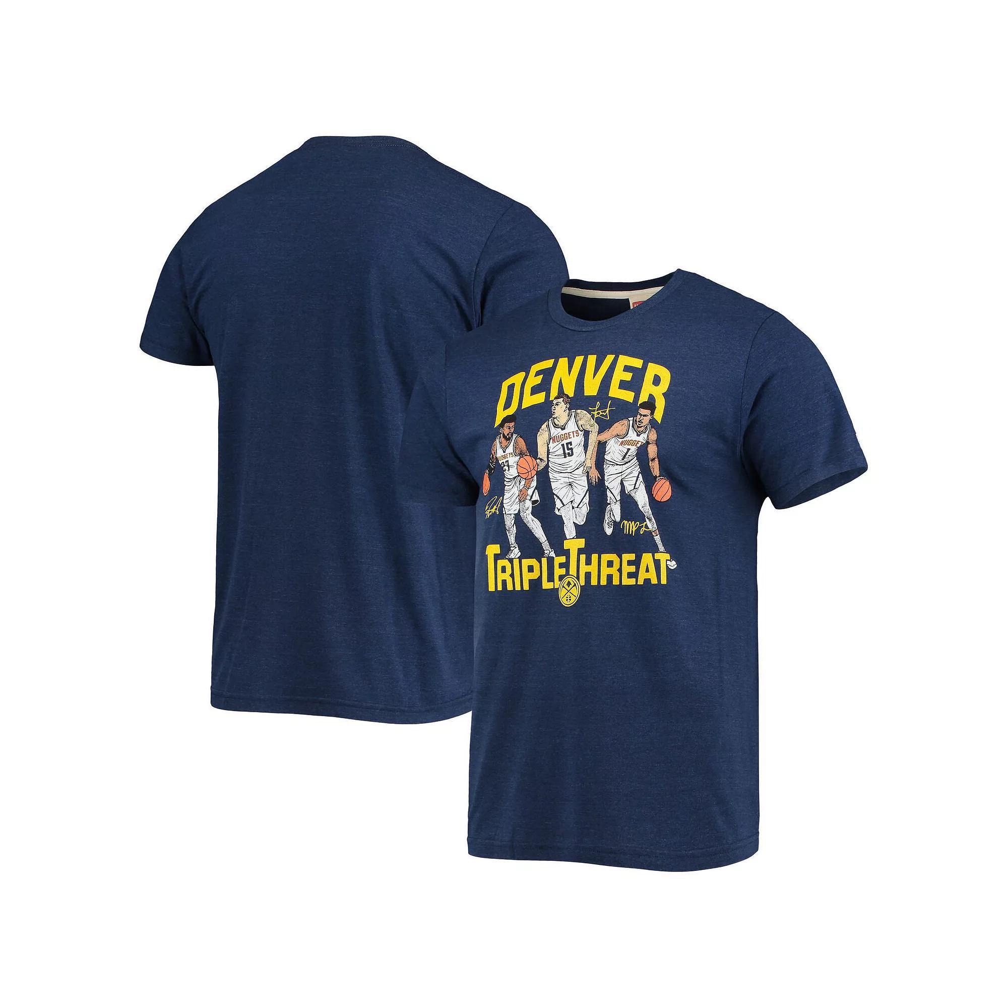 Men's Homage Jamal Murray/Michael Porter Jr./Nikola Jokic Heathered Navy Denver Nuggets Triple Threat Player Tri-Blend T-Shirt, Size: Large, Nug Blue Product Image