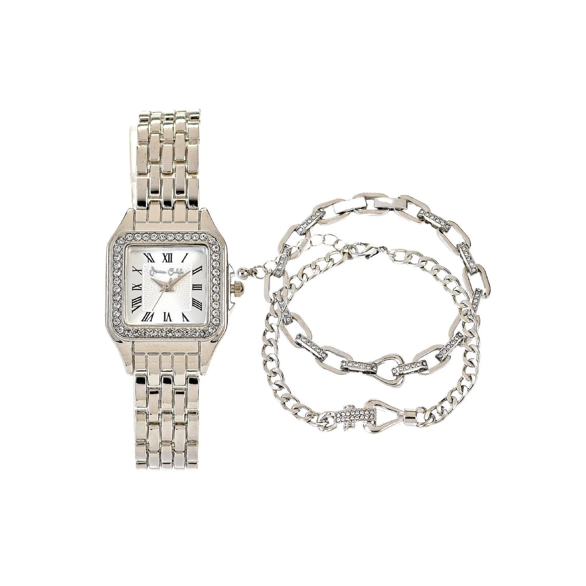 Jessica Carlyle Silver Tone Metal Analog Watch & Bracelet Set, Women's, Size: 26 mm Product Image