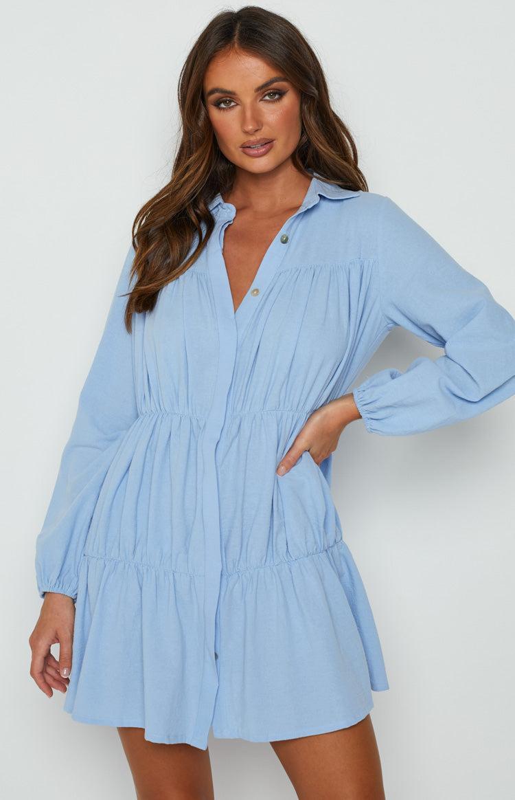 Theodossia Tiered Long Sleeve Dress Blue Product Image