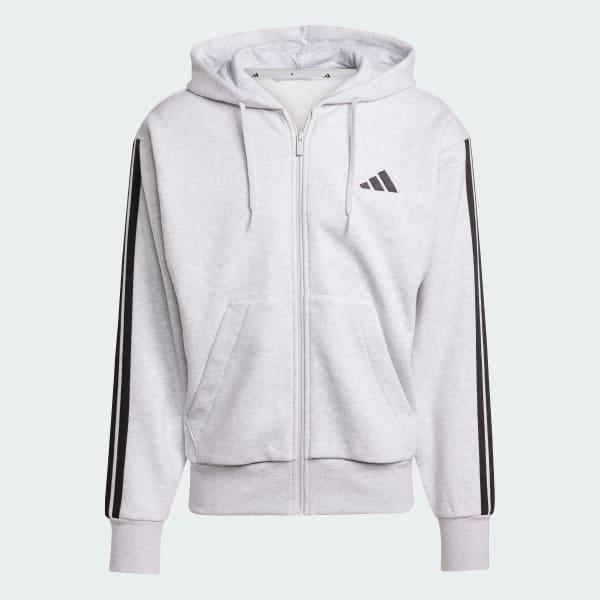 Men's adidas Essentials 3-Stripes Fleece Sportswear Zip Front Hoodie, Size: Medium, Medium Grey Grey Product Image