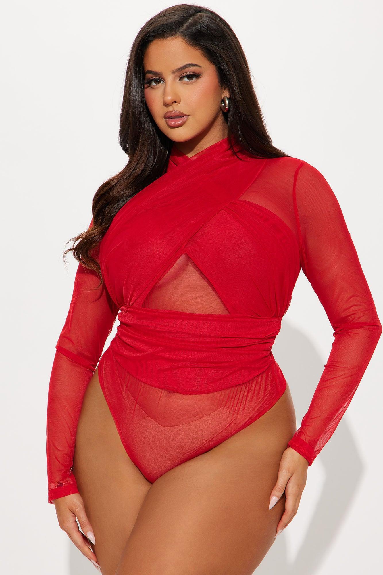 Serena Mesh Bodysuit - Red Product Image