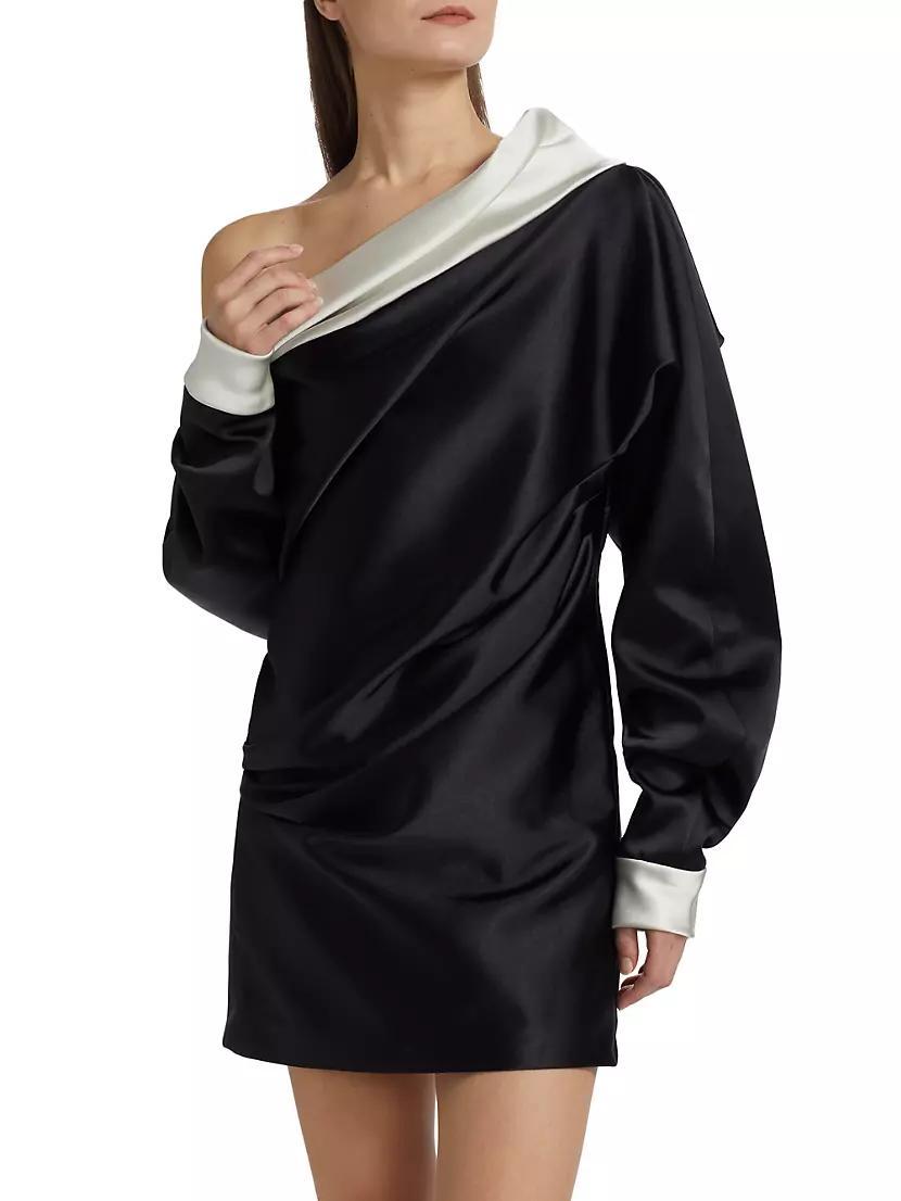 Satin Trimmed One-Shoulder Minidress Product Image