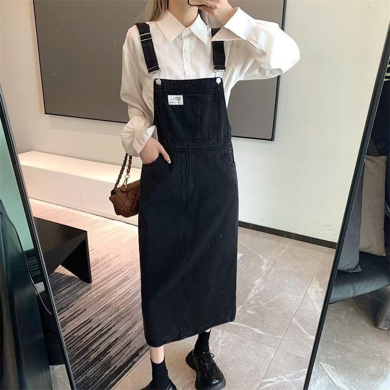 Washed Midi Denim Overall Dress Product Image