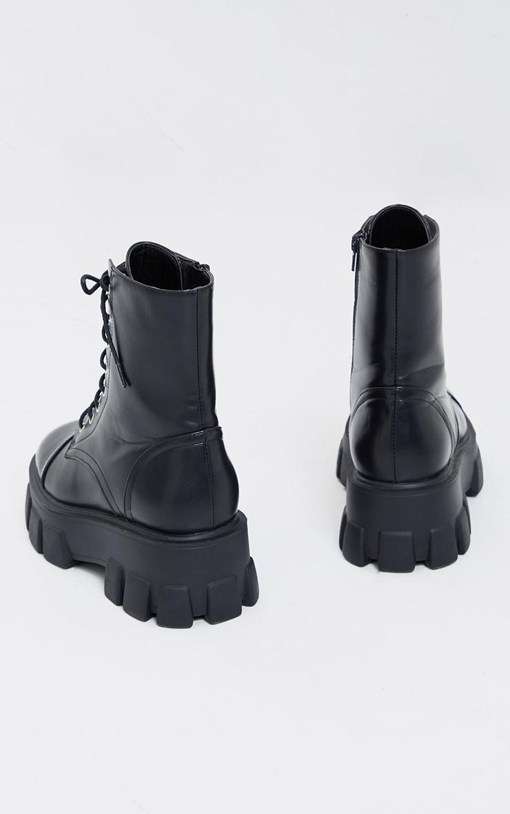 Black Wide Fit Lace Up Extreme Chunky Combat Boots Product Image