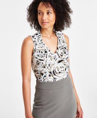 Kasper Womens Printed Sleeveless Top - Sea Glass Product Image