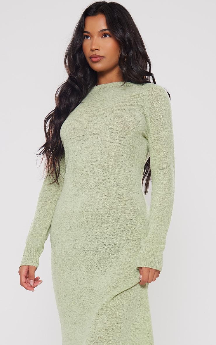 Sage Green Bobble Knit Long Sleeve Maxi Dress Product Image