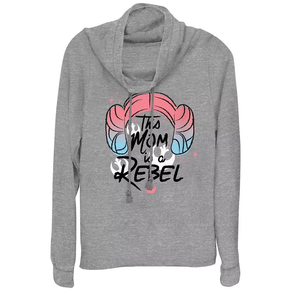 Women's Star Wars This Mom Is A Rebel Cowlneck Graphic Lightweight Long Sleeve, Size: Small, Gray Grey Product Image