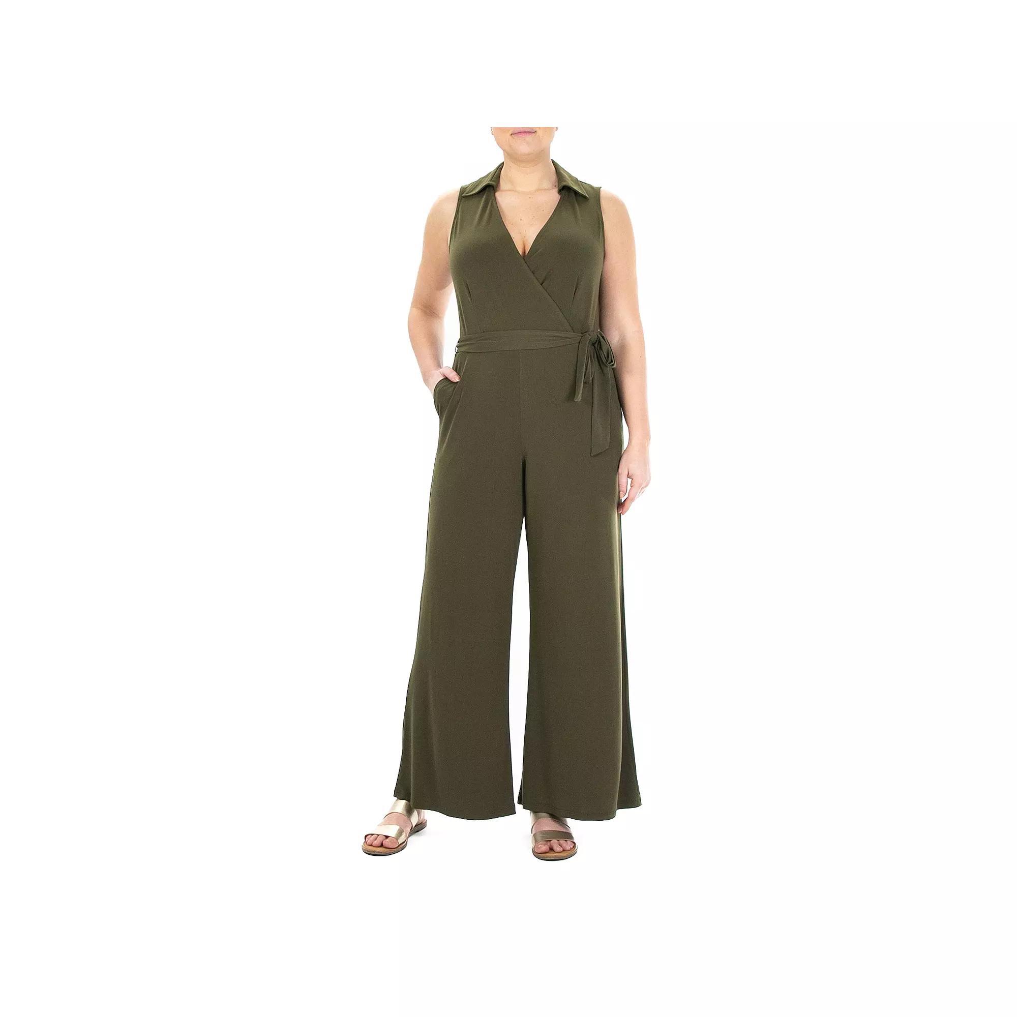 Women's Nina Leonard Collared Sleeveless Surplice Wide-Leg Jumpsuit, Size: Small, Blue Product Image