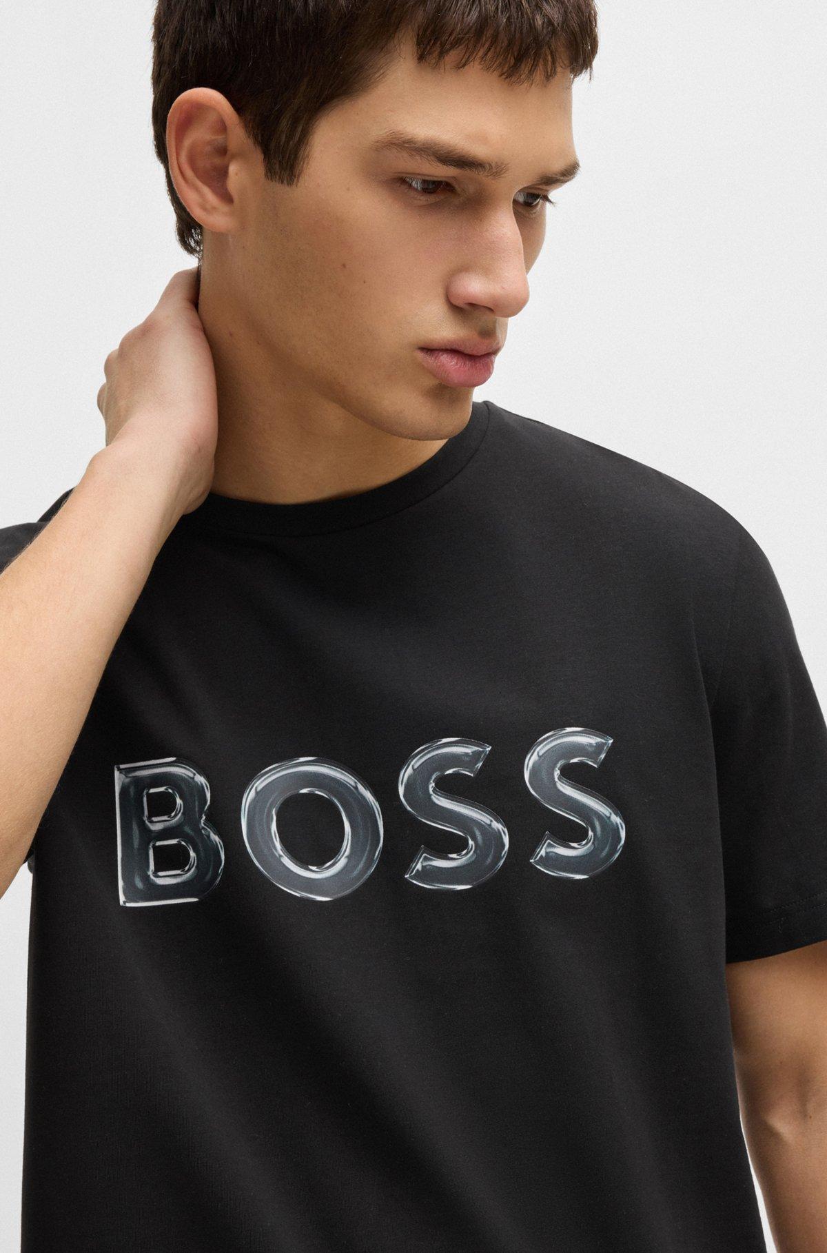 Stretch-cotton T-shirt with photo-print logo Product Image