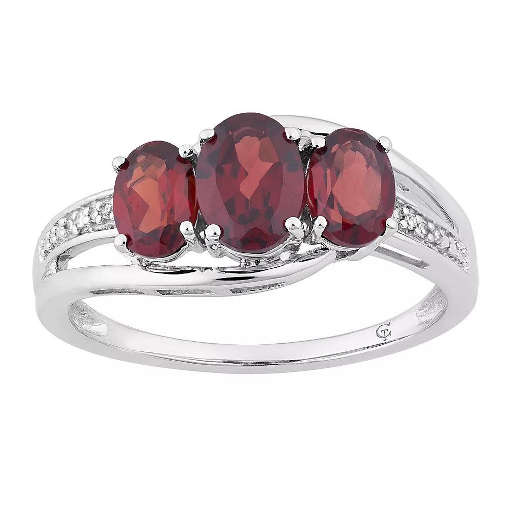 10k White Gold Garnet & Diamond Accent 3-Stone Ring, Women's, Size: 6, 10k Whgold Product Image