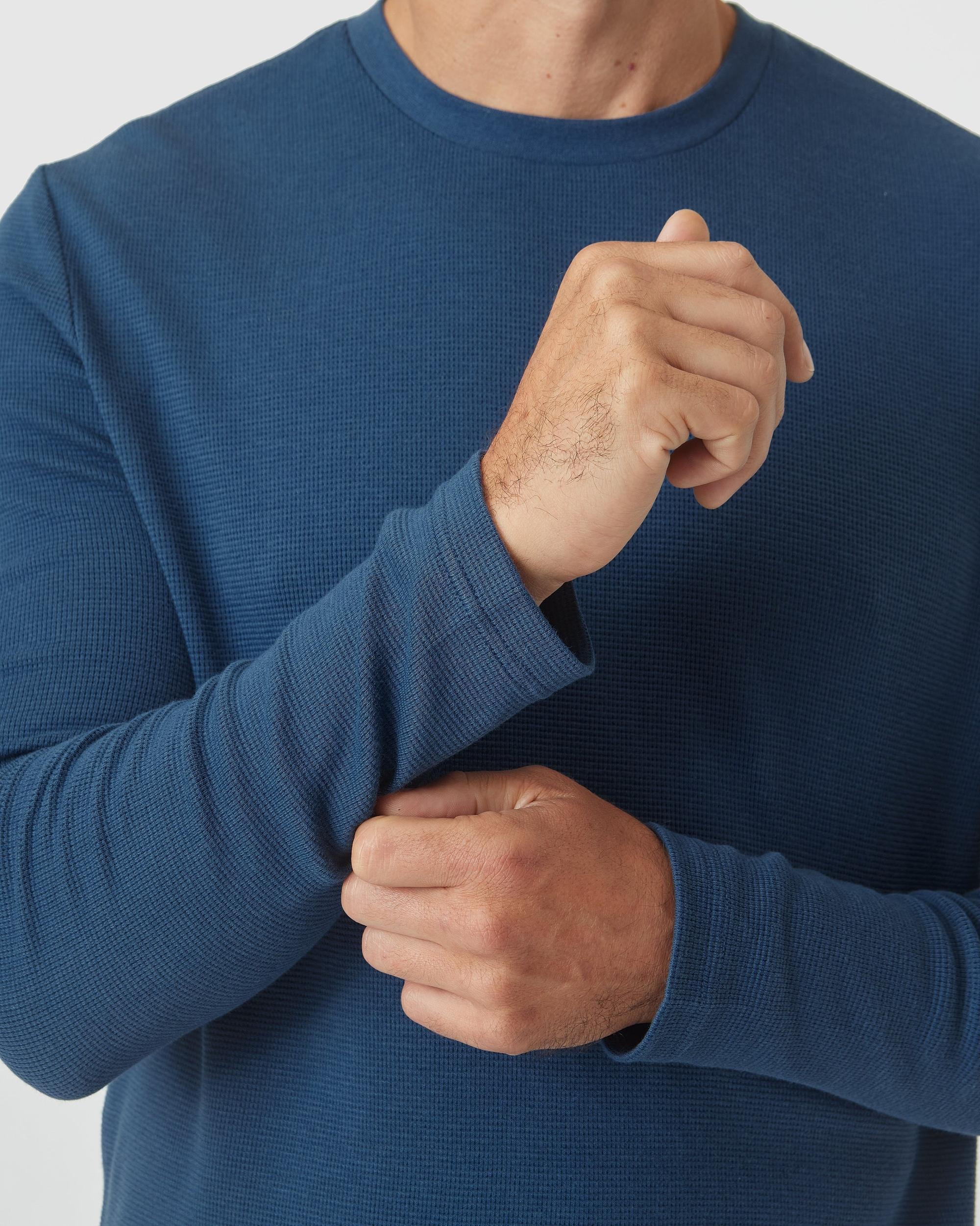Deep Sea Blue Waffle Long Sleeve Crew Neck Product Image